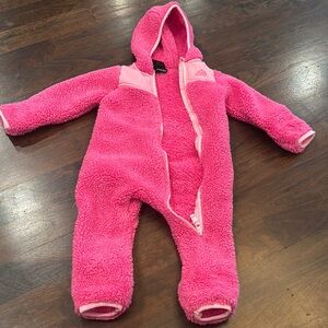 Pink Fleece Footie with Hood and Zipper